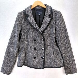 Banana Republic Women Blazer Size 12 Black Double Breasted Tweed Business Office